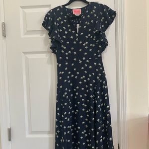 Kate Spade navy blue mid length floral dress size 00